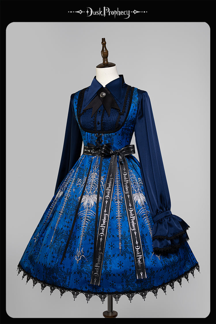DuskProphecy - Coccyx - Elegant Lolita Dress High Waist Fishbone Print JSK Set - Image 190