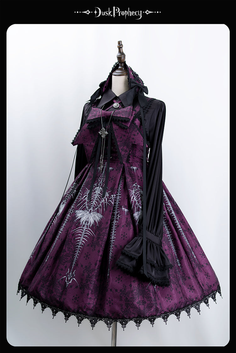 DuskProphecy - Coccyx - Elegant Lolita Dress High Waist Fishbone Print JSK Set - Image 84