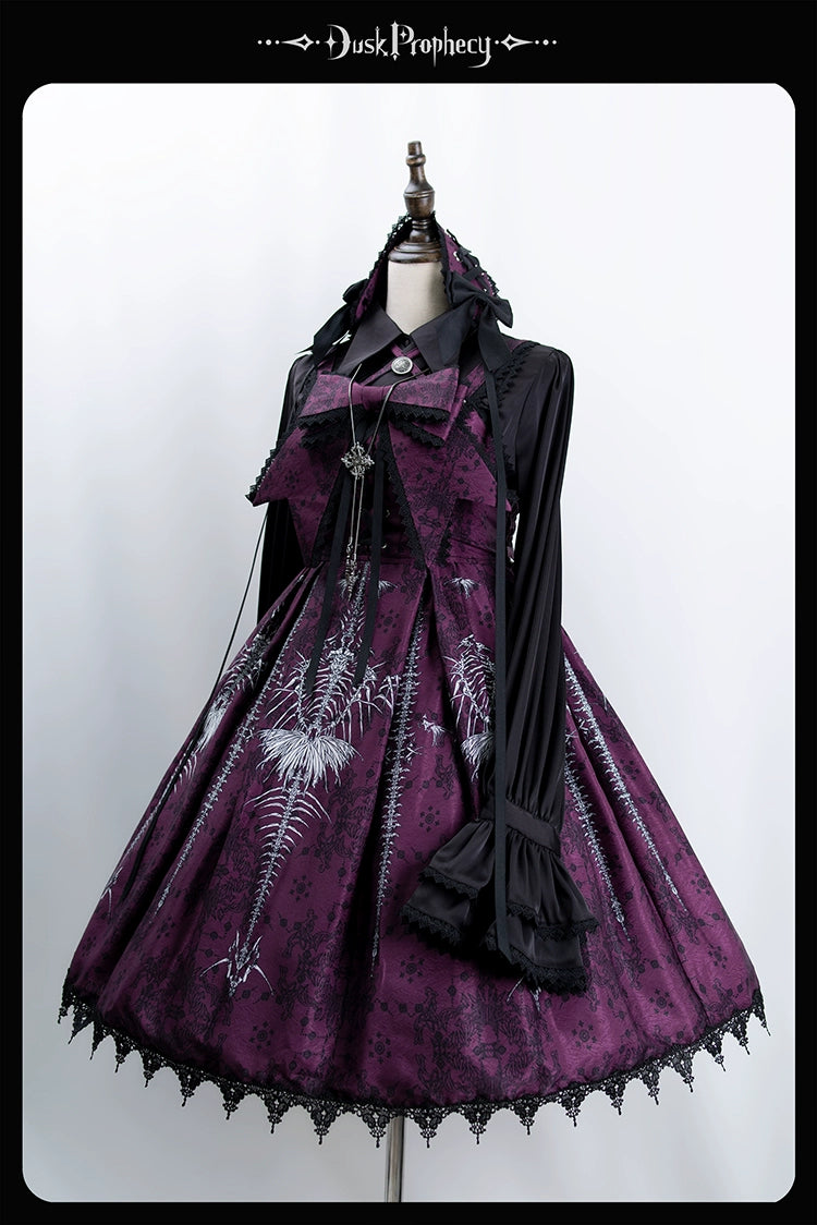 DuskProphecy - Coccyx - Elegant Lolita Dress High Waist Fishbone Print JSK Set - Image 92