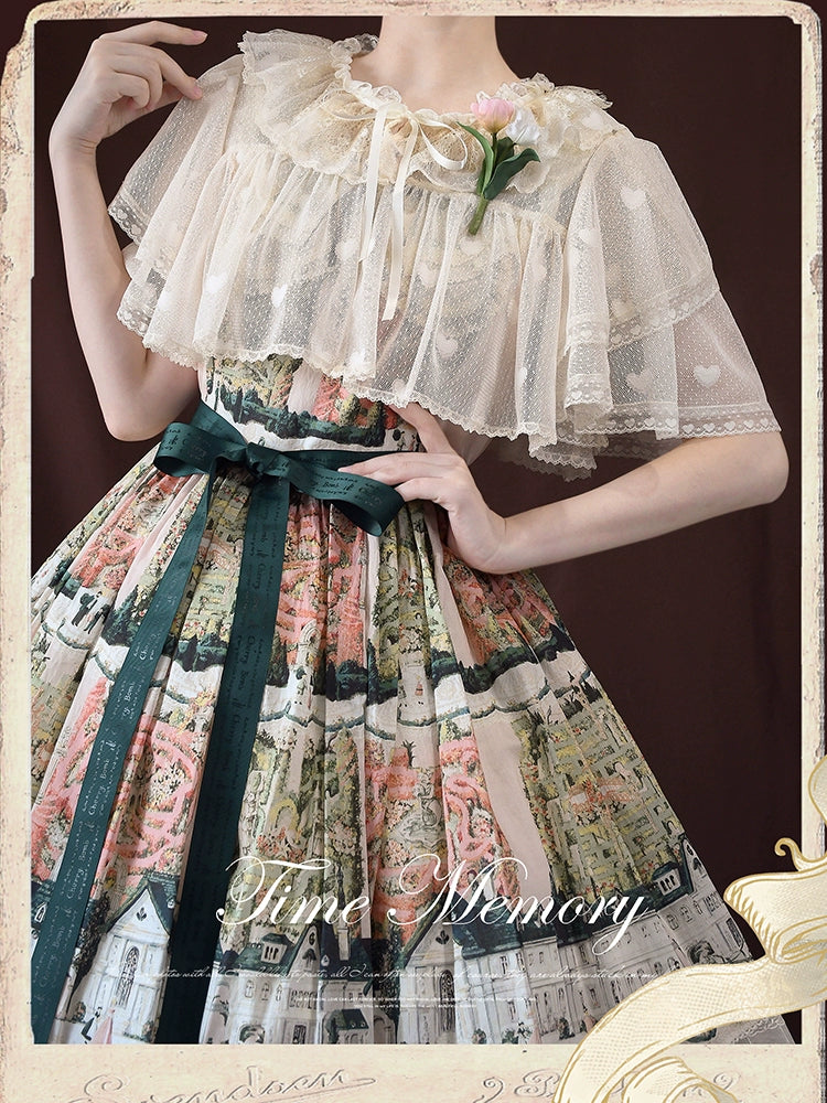 Beige light apricot heart lace sweet lolita cardigan with layered lace and flower decoration detail