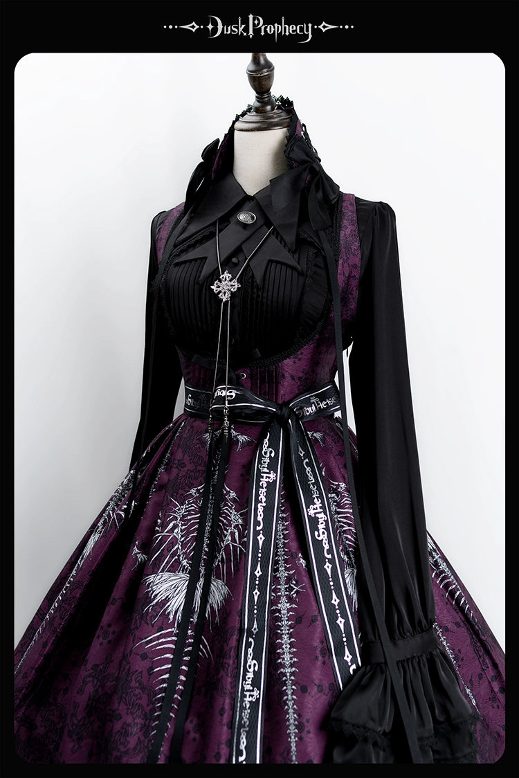 DuskProphecy - Coccyx - Elegant Lolita Dress High Waist Fishbone Print JSK Set - Image 94