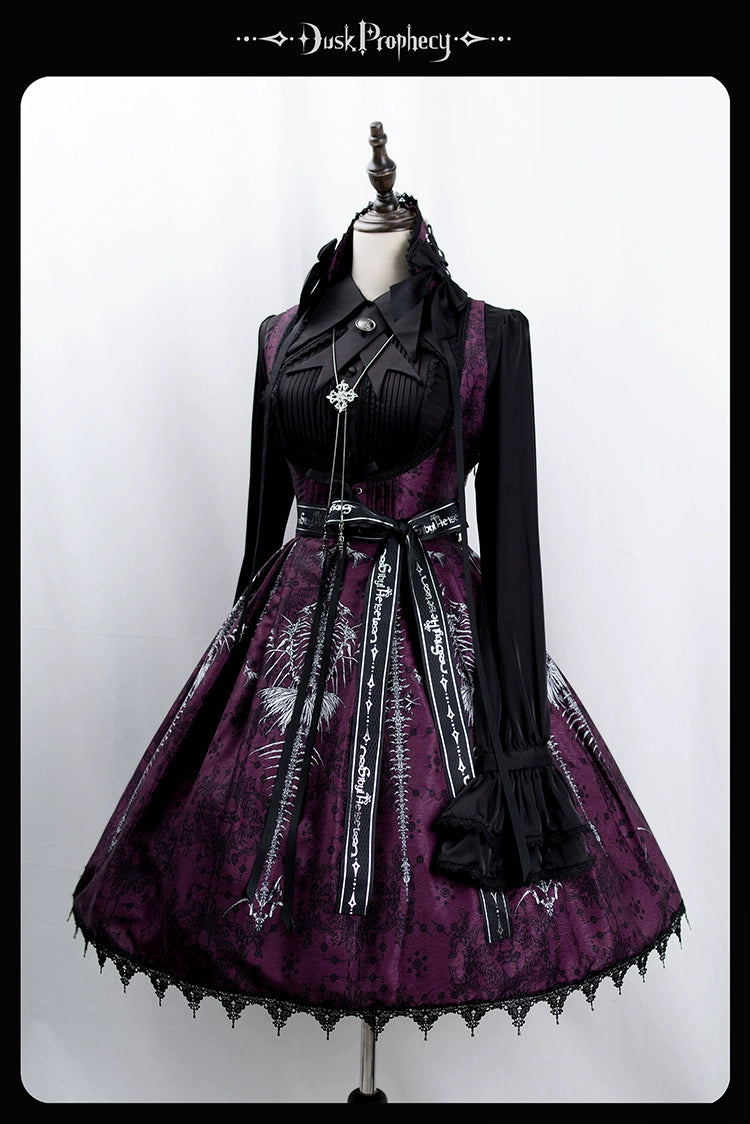 DuskProphecy - Coccyx - Elegant Lolita Dress High Waist Fishbone Print JSK Set - Image 86