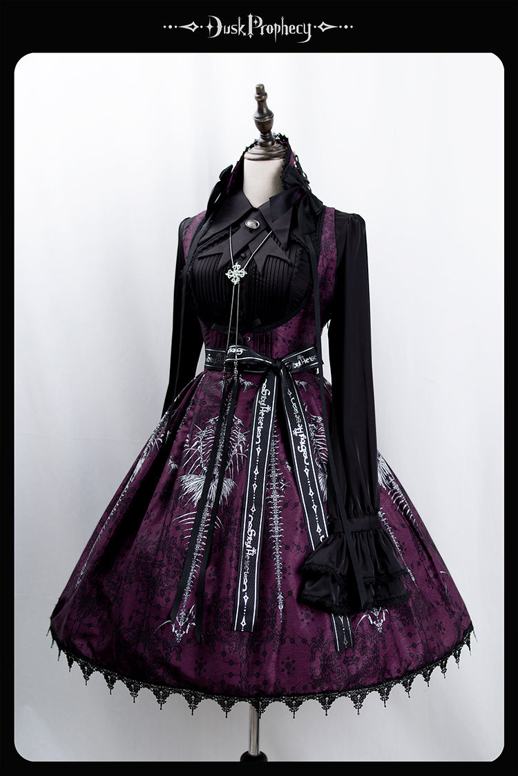 DuskProphecy - Coccyx - Elegant Lolita Dress High Waist Fishbone Print JSK Set - Image 87