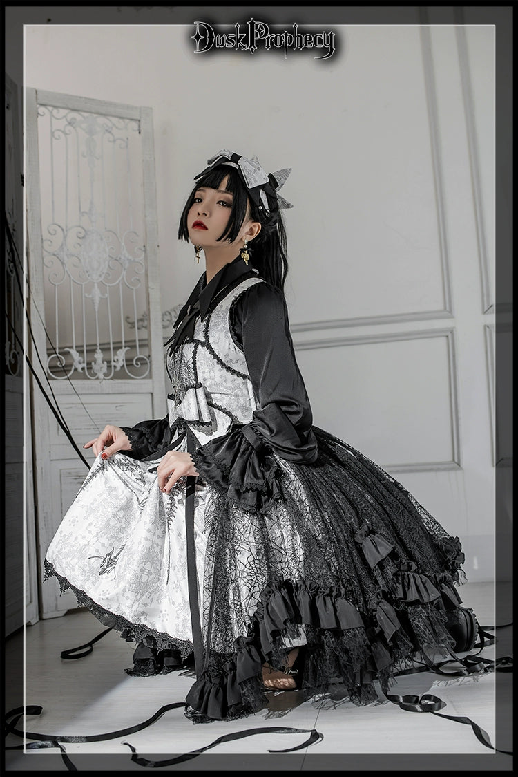 DuskProphecy - Coccyx - Elegant Lolita Dress High Waist Fishbone Print JSK Set - Image 57