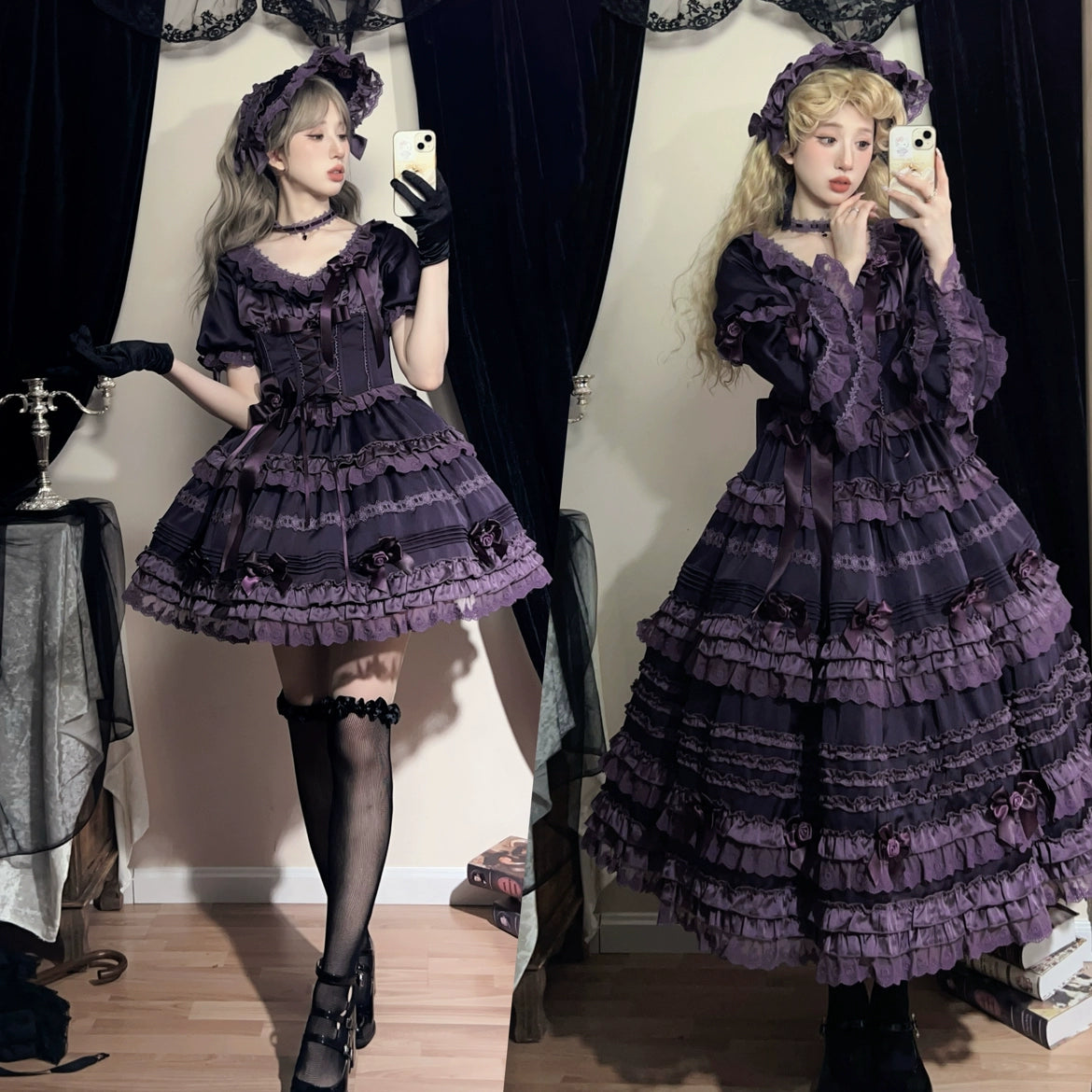 Stacked Black Currant - Gothic Lolita OP Dress, Detachable Skirt Hem - Image 13