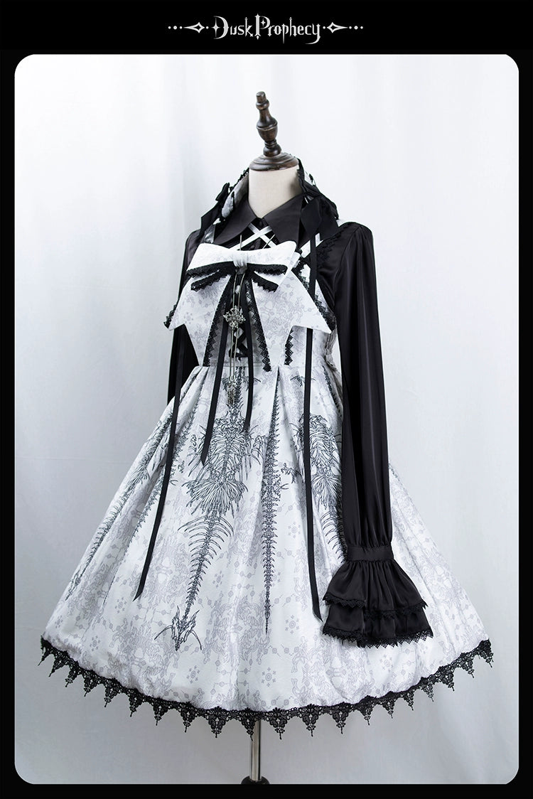 DuskProphecy - Coccyx - Elegant Lolita Dress High Waist Fishbone Print JSK Set - Image 112