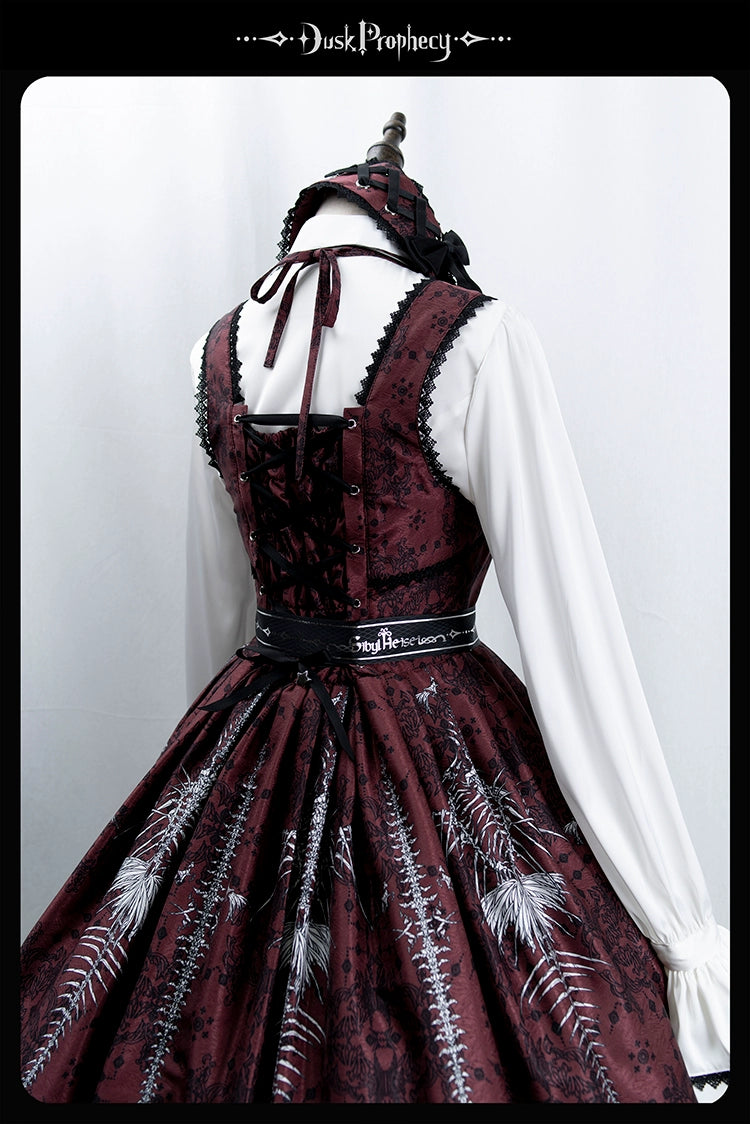 DuskProphecy - Coccyx - Elegant Lolita Dress High Waist Fishbone Print JSK Set - Image 109