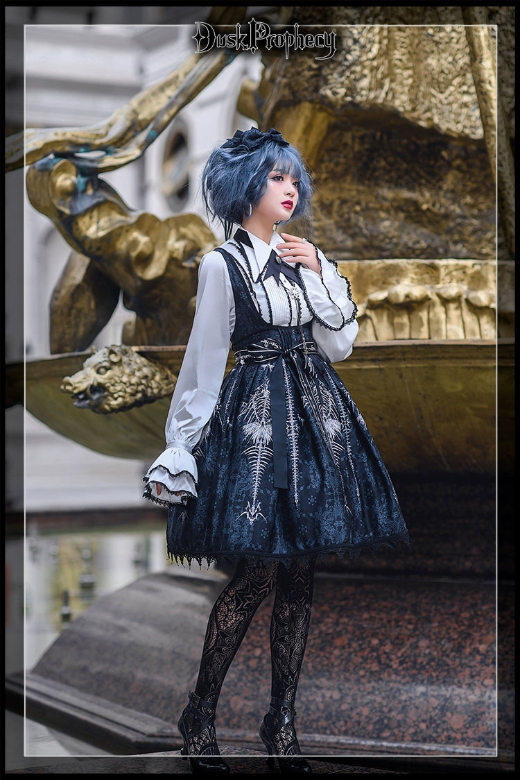 DuskProphecy - Coccyx - Elegant Lolita Dress High Waist Fishbone Print JSK Set - Image 26
