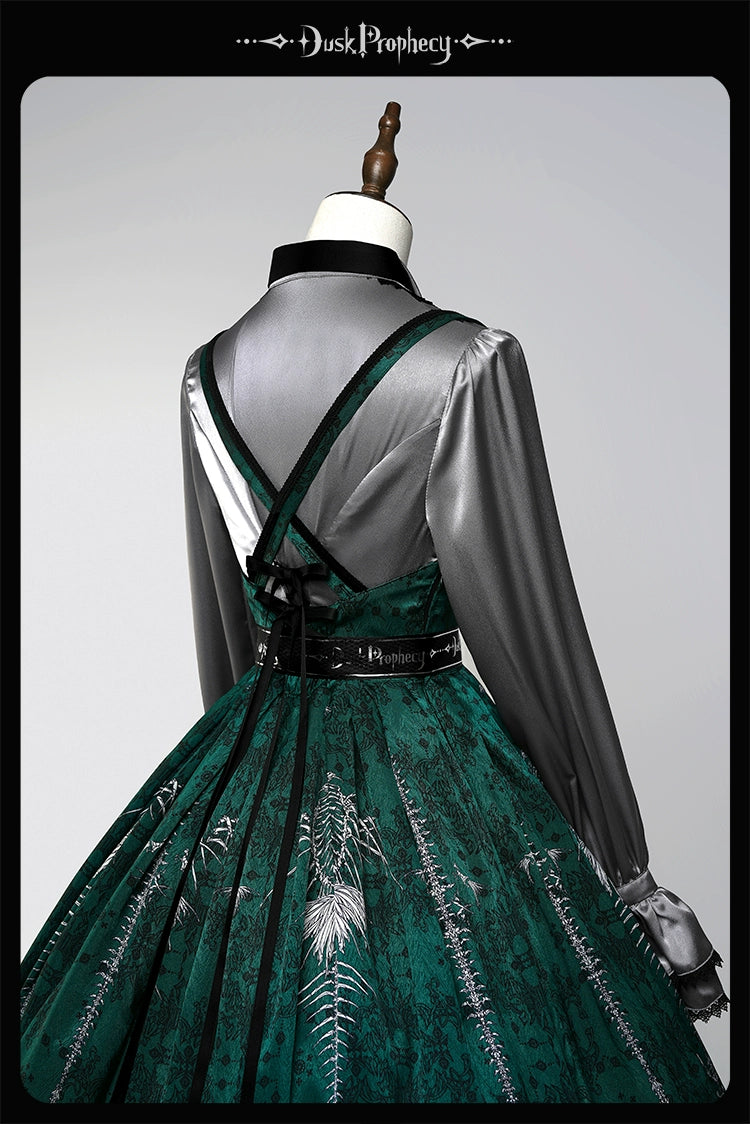 DuskProphecy - Coccyx - Elegant Lolita Dress High Waist Fishbone Print JSK Set - Image 184