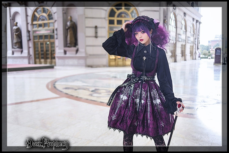 DuskProphecy - Coccyx - Elegant Lolita Dress High Waist Fishbone Print JSK Set - Image 51