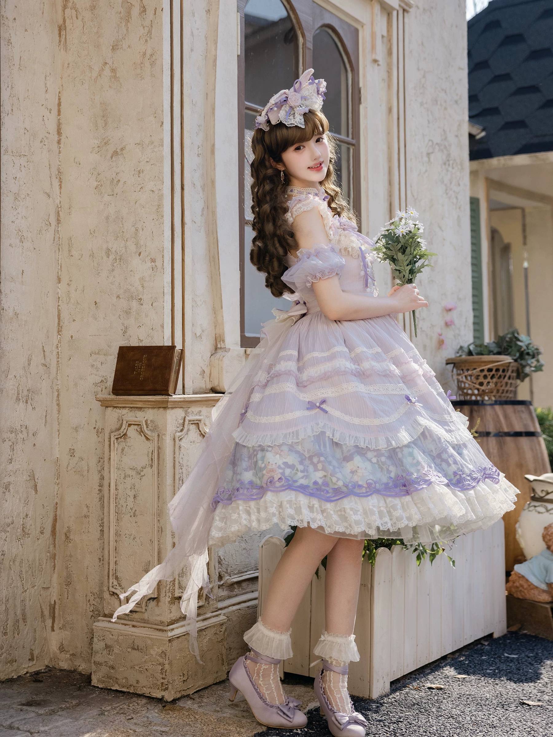 Lily of the Valley Lamb - Classic Lolita Tiered Hem JSK Dress with Embroidery - Image 22