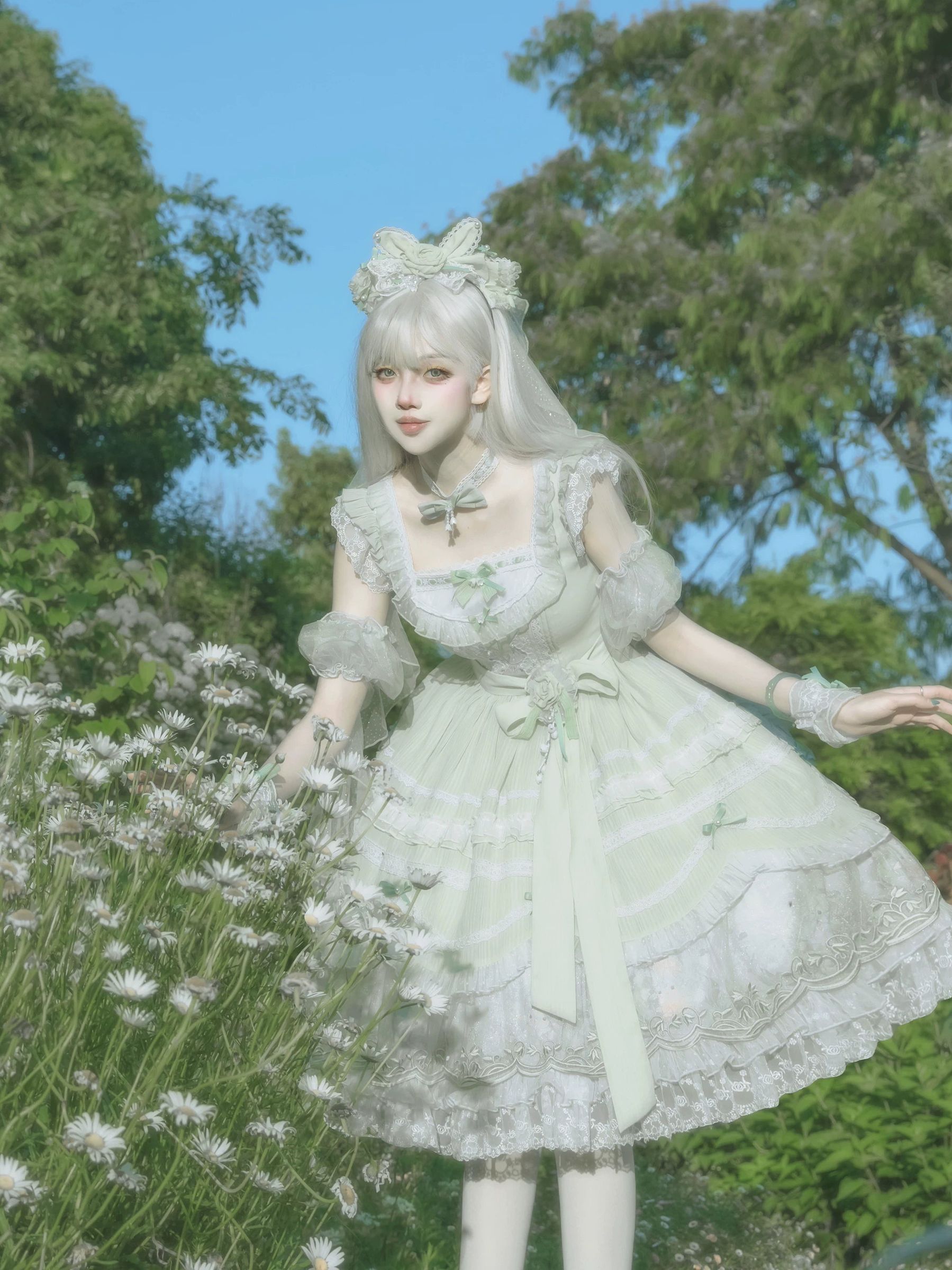 Lily of the Valley Lamb - Classic Lolita Tiered Hem JSK Dress with Embroidery - Image 27