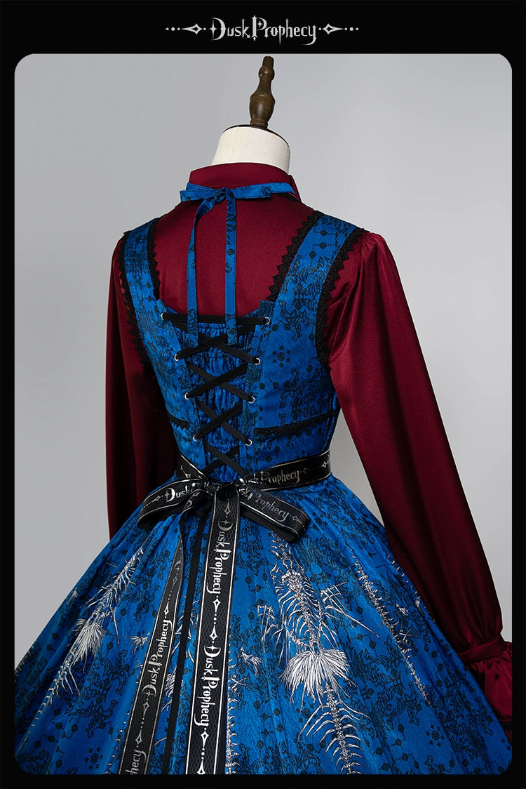 DuskProphecy - Coccyx - Elegant Lolita Dress High Waist Fishbone Print JSK Set - Image 152