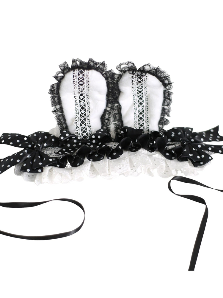 Sweet lolita bunny ear hairband lifestyle photography wearing on head styled with lolita fashion