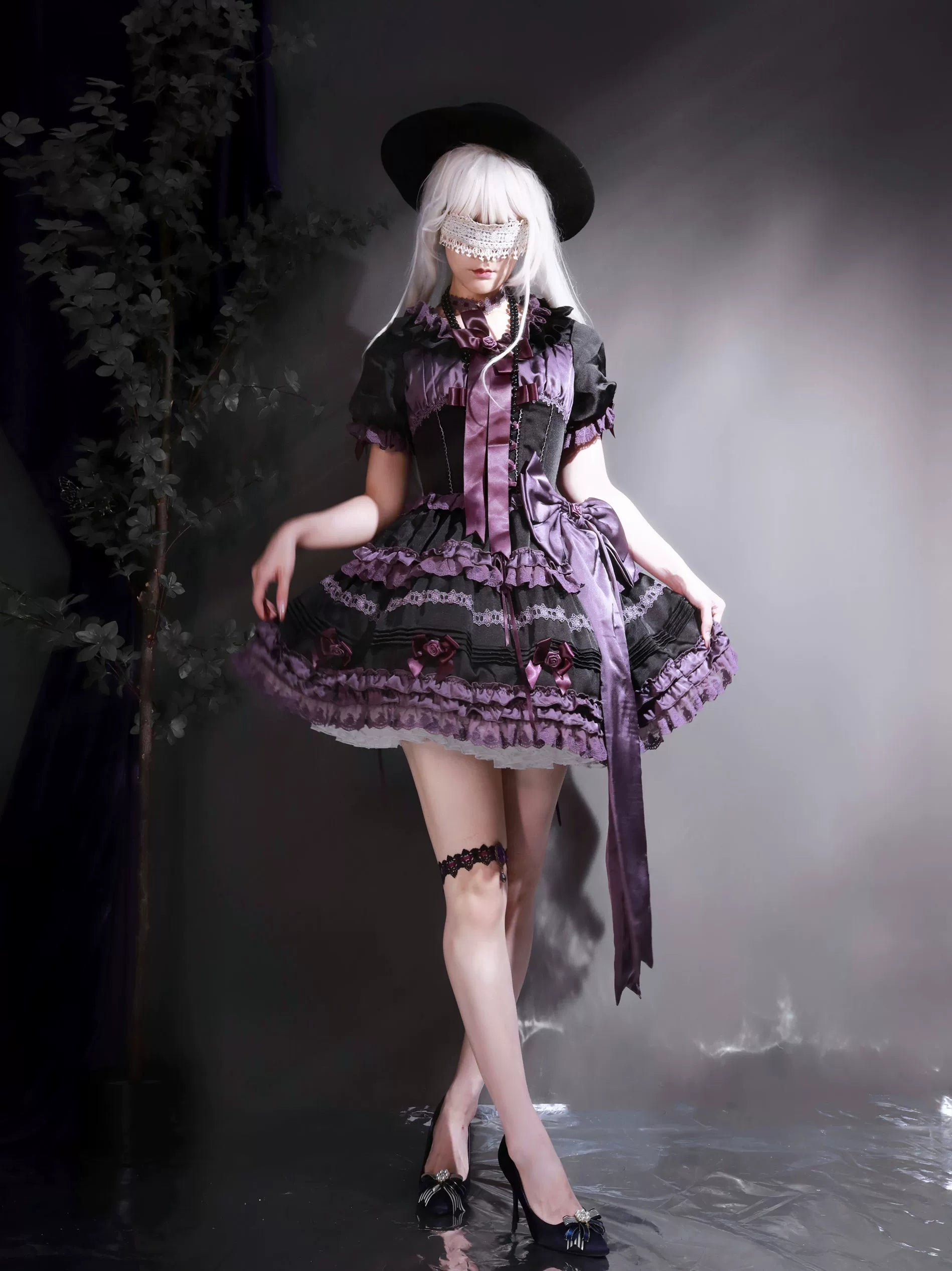 Stacked Black Currant - Gothic Lolita OP Dress, Detachable Skirt Hem - Image 16