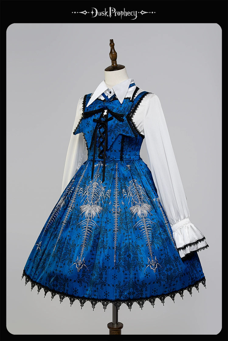 DuskProphecy - Coccyx - Elegant Lolita Dress High Waist Fishbone Print JSK Set - Image 148