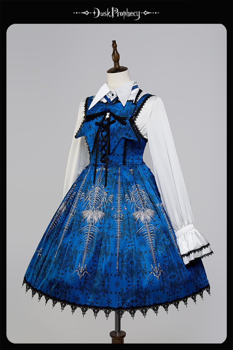 DuskProphecy - Coccyx - Elegant Lolita Dress High Waist Fishbone Print JSK Set - Image 149