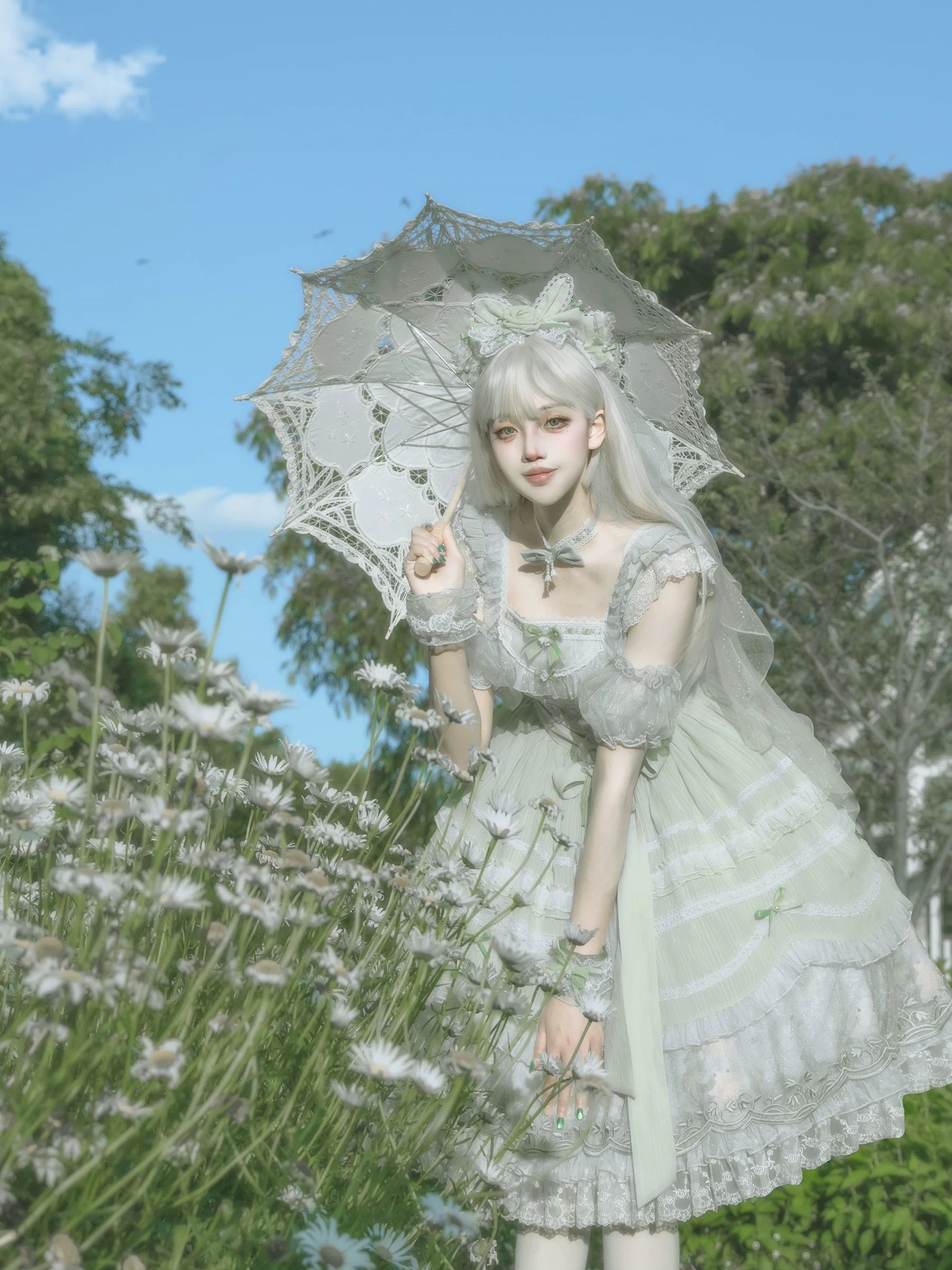 Lily of the Valley Lamb - Classic Lolita Tiered Hem JSK Dress with Embroidery - Image 32