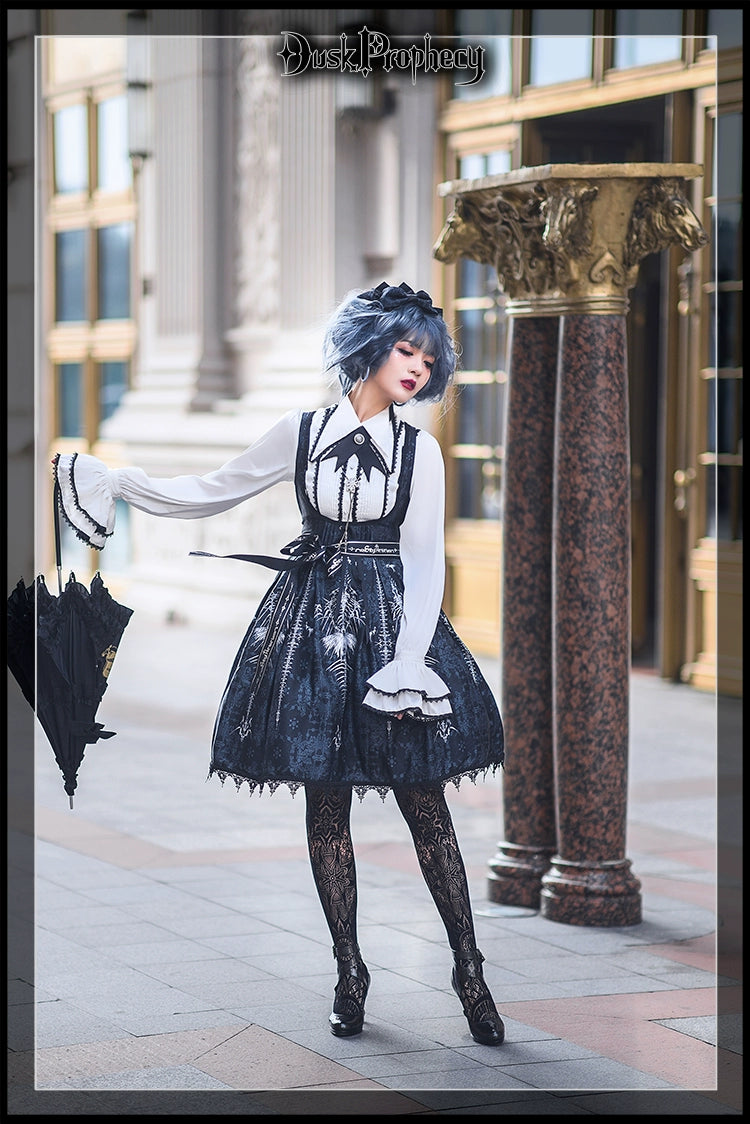 DuskProphecy - Coccyx - Elegant Lolita Dress High Waist Fishbone Print JSK Set - Image 30