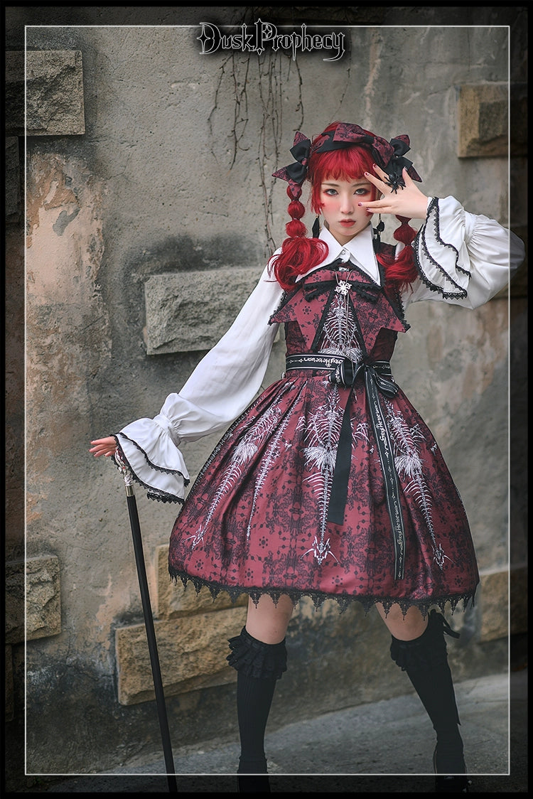 DuskProphecy - Coccyx - Elegant Lolita Dress High Waist Fishbone Print JSK Set - Image 4