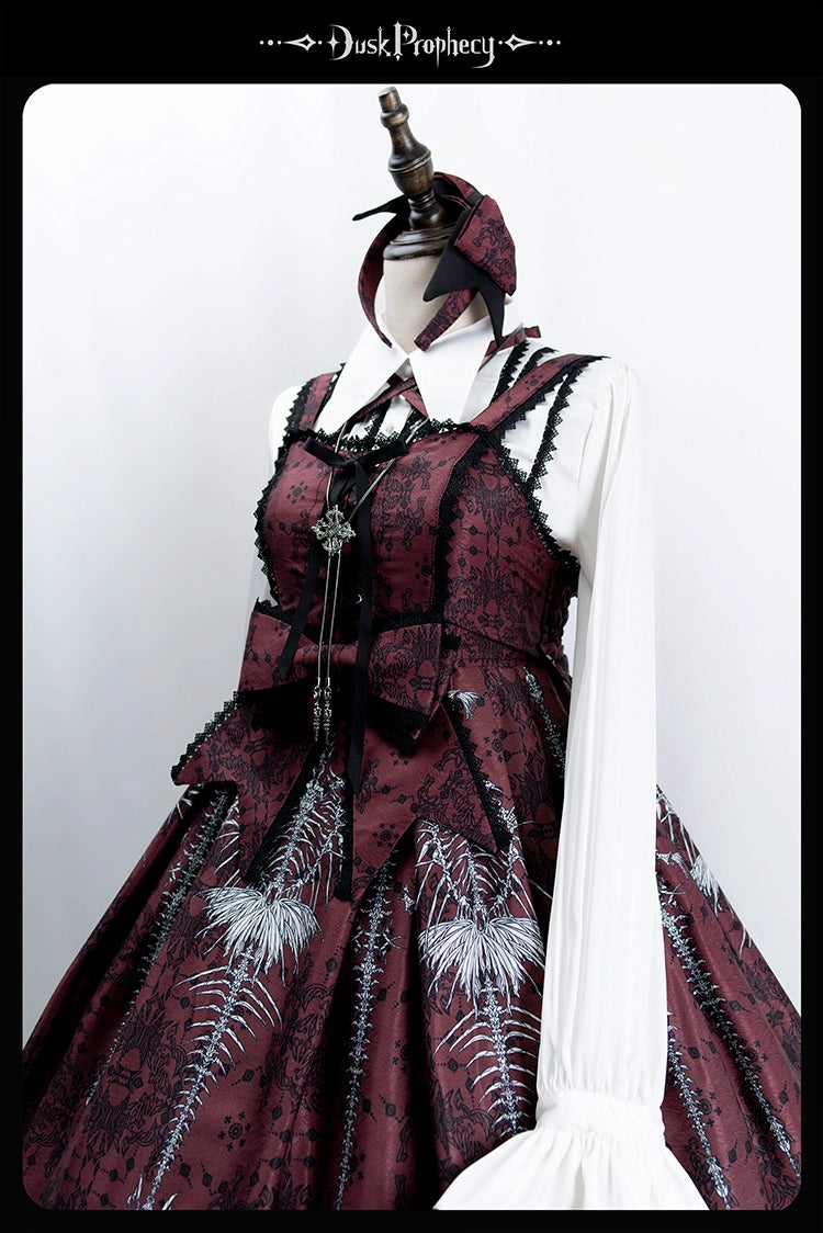 DuskProphecy - Coccyx - Elegant Lolita Dress High Waist Fishbone Print JSK Set - Image 98