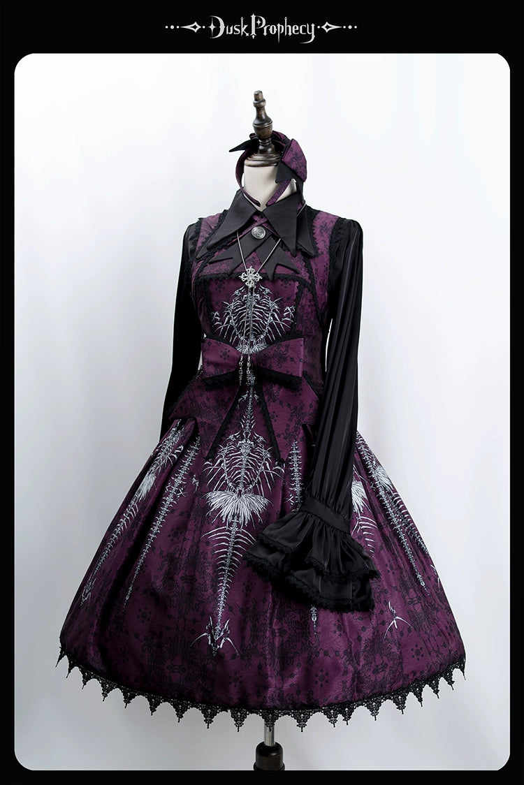 DuskProphecy - Coccyx - Elegant Lolita Dress High Waist Fishbone Print JSK Set - Image 88