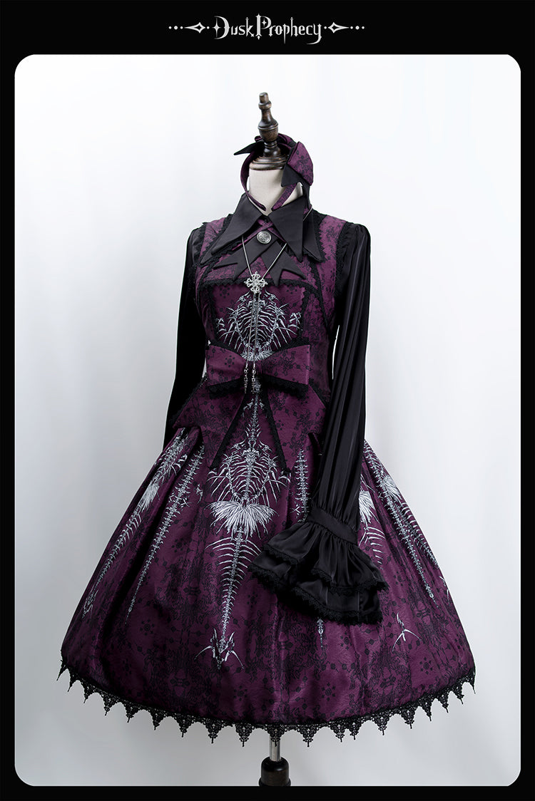 DuskProphecy - Coccyx - Elegant Lolita Dress High Waist Fishbone Print JSK Set - Image 82