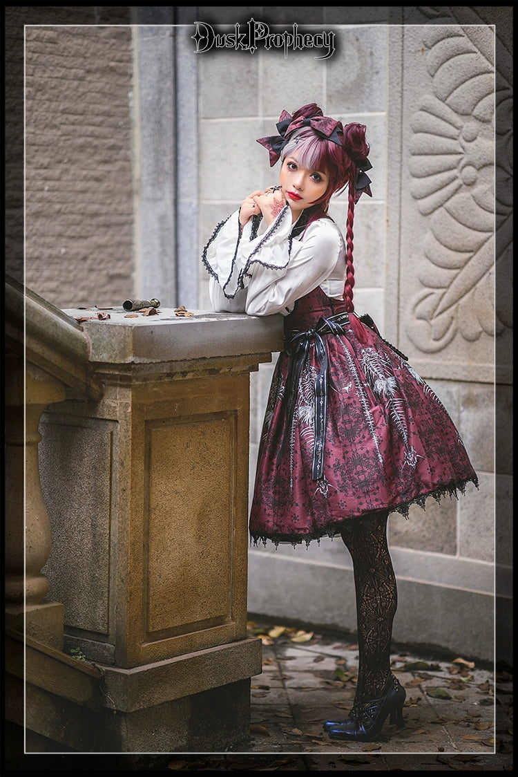 DuskProphecy - Coccyx - Elegant Lolita Dress High Waist Fishbone Print JSK Set - Image 7