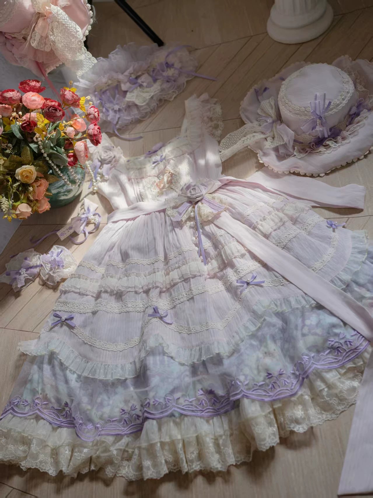 Lily of the Valley Lamb - Classic Lolita Tiered Hem JSK Dress with Embroidery - Image 11