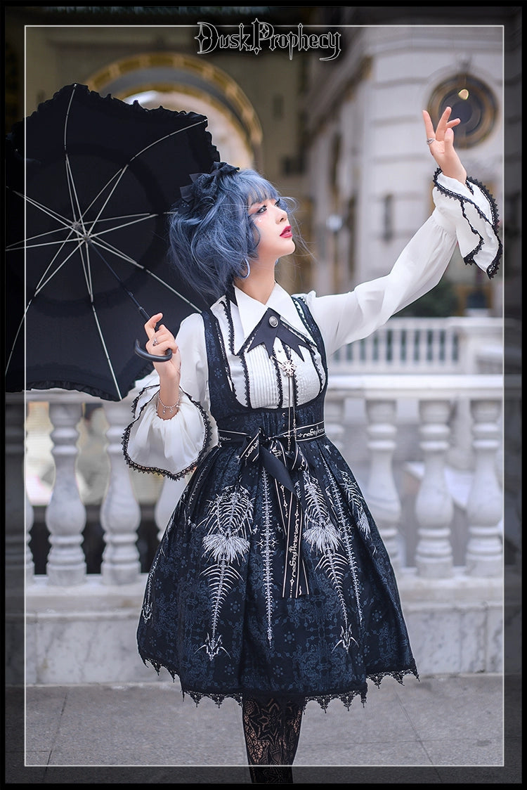 DuskProphecy - Coccyx - Elegant Lolita Dress High Waist Fishbone Print JSK Set - Image 28