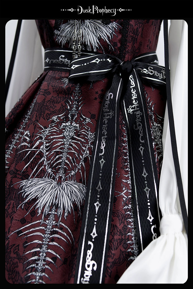 DuskProphecy - Coccyx - Elegant Lolita Dress High Waist Fishbone Print JSK Set - Image 234