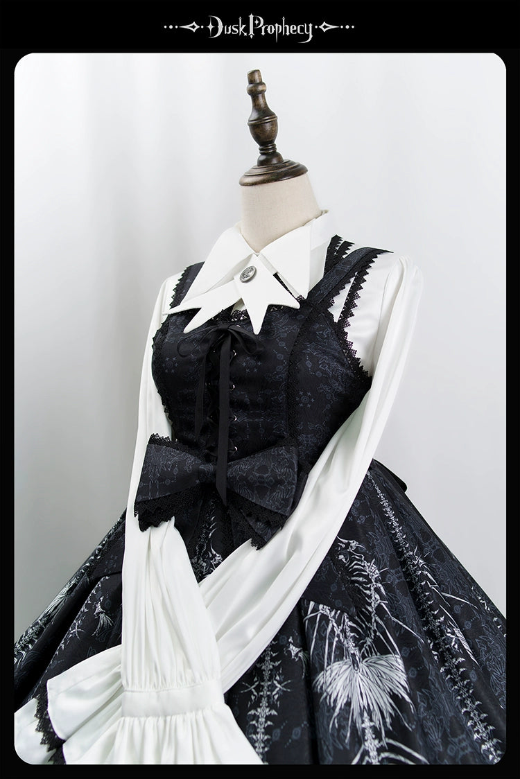 DuskProphecy - Coccyx - Elegant Lolita Dress High Waist Fishbone Print JSK Set - Image 75