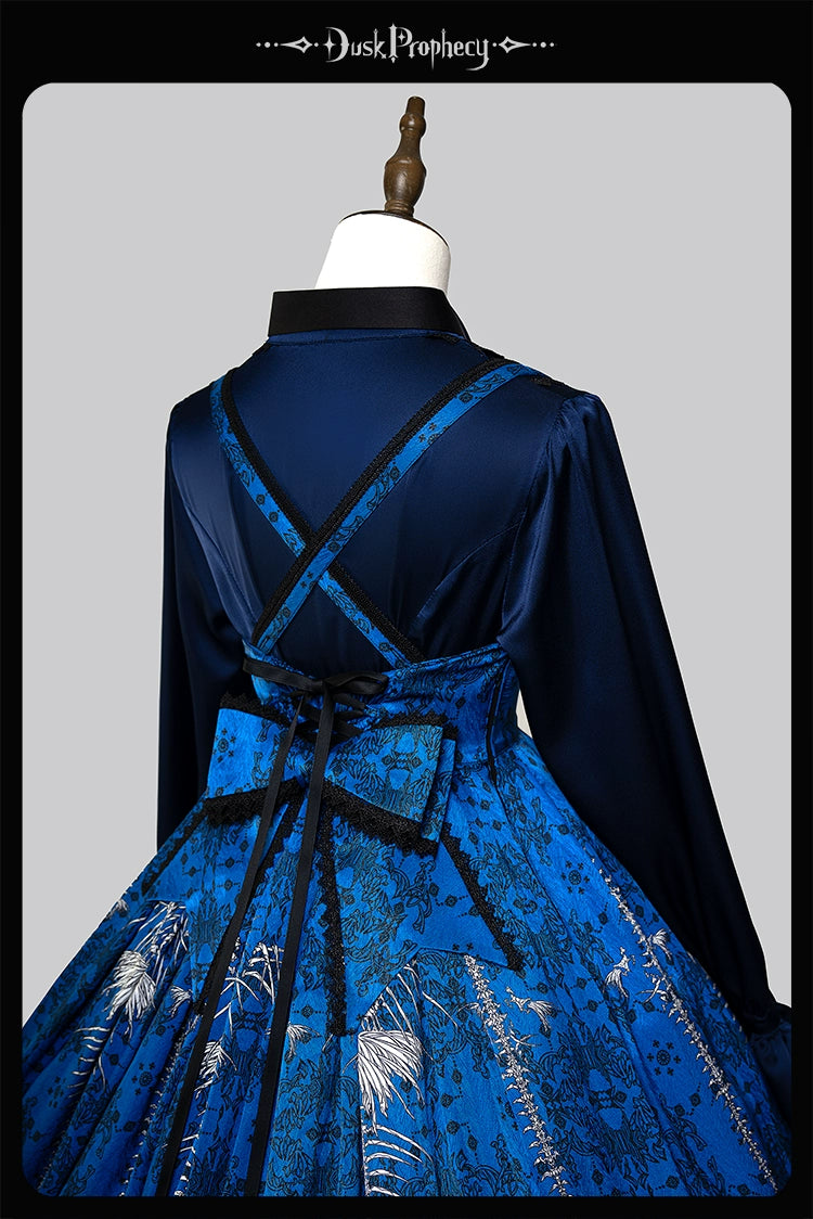 DuskProphecy - Coccyx - Elegant Lolita Dress High Waist Fishbone Print JSK Set - Image 197