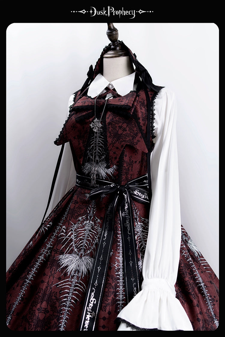 DuskProphecy - Coccyx - Elegant Lolita Dress High Waist Fishbone Print JSK Set - Image 99