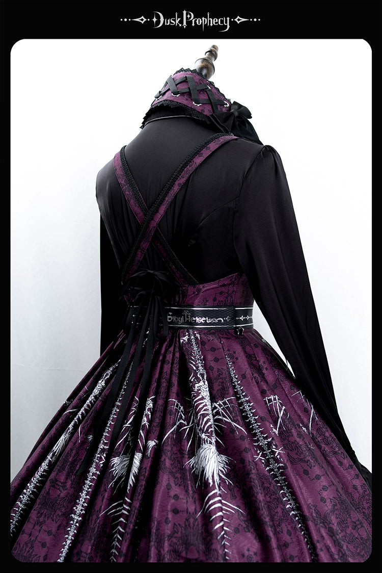 DuskProphecy - Coccyx - Elegant Lolita Dress High Waist Fishbone Print JSK Set - Image 96