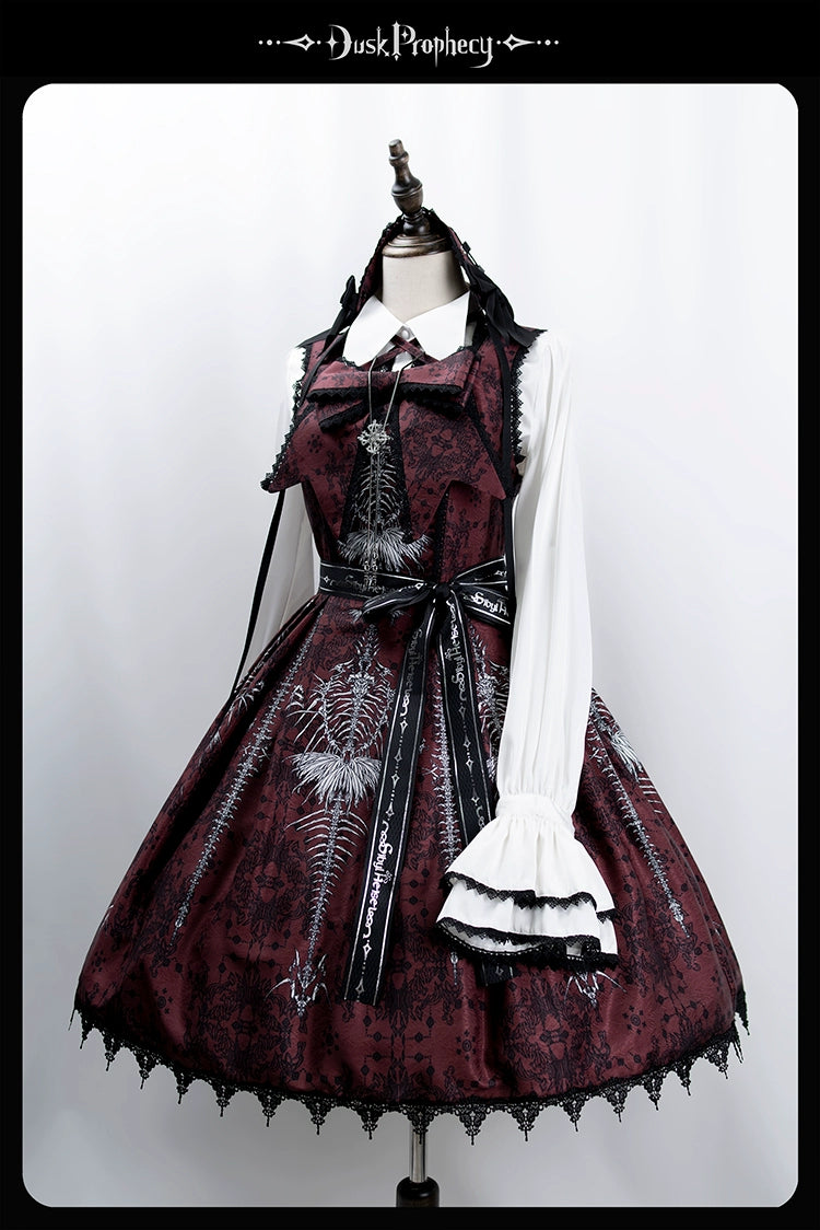 DuskProphecy - Coccyx - Elegant Lolita Dress High Waist Fishbone Print JSK Set - Image 101