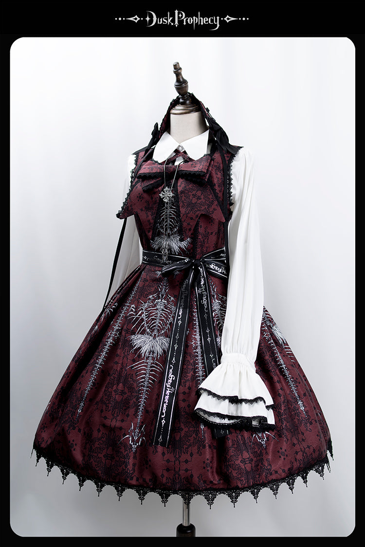 DuskProphecy - Coccyx - Elegant Lolita Dress High Waist Fishbone Print JSK Set - Image 97