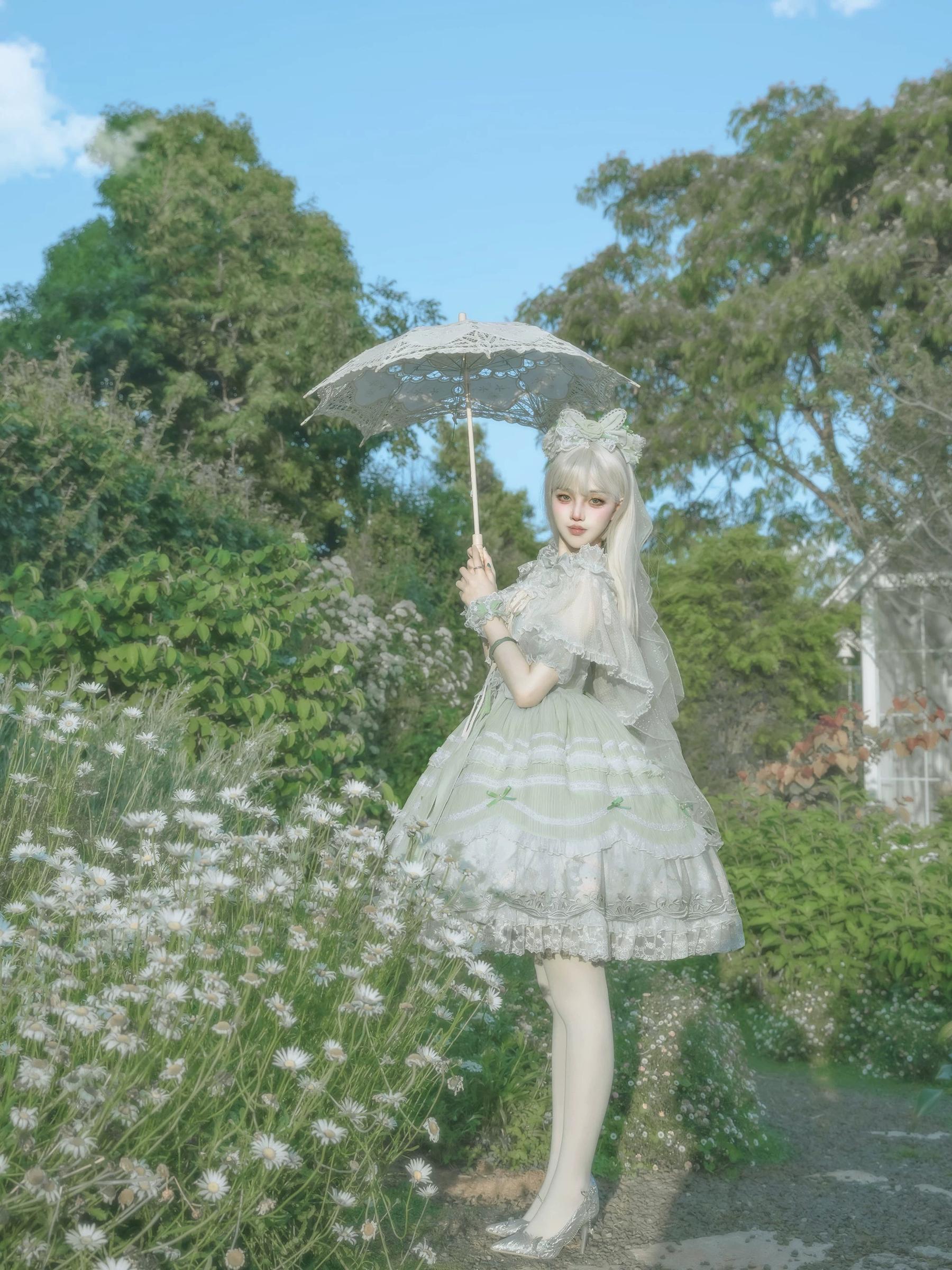 Lily of the Valley Lamb - Classic Lolita Tiered Hem JSK Dress with Embroidery - Image 34