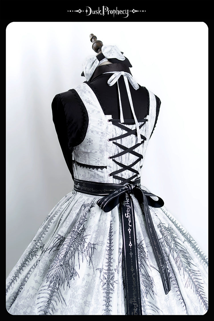 DuskProphecy - Coccyx - Elegant Lolita Dress High Waist Fishbone Print JSK Set - Image 119