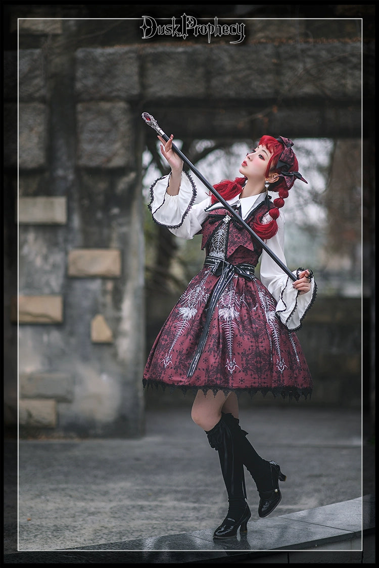 DuskProphecy - Coccyx - Elegant Lolita Dress High Waist Fishbone Print JSK Set - Image 2