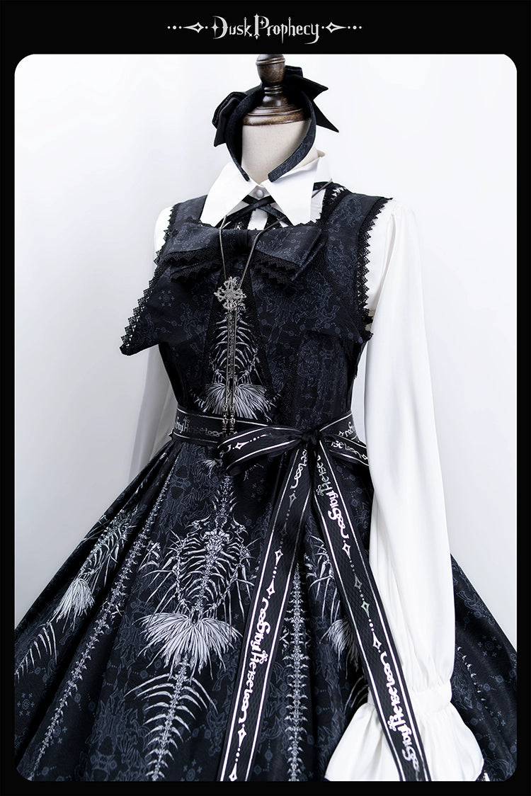 DuskProphecy - Coccyx - Elegant Lolita Dress High Waist Fishbone Print JSK Set - Image 78