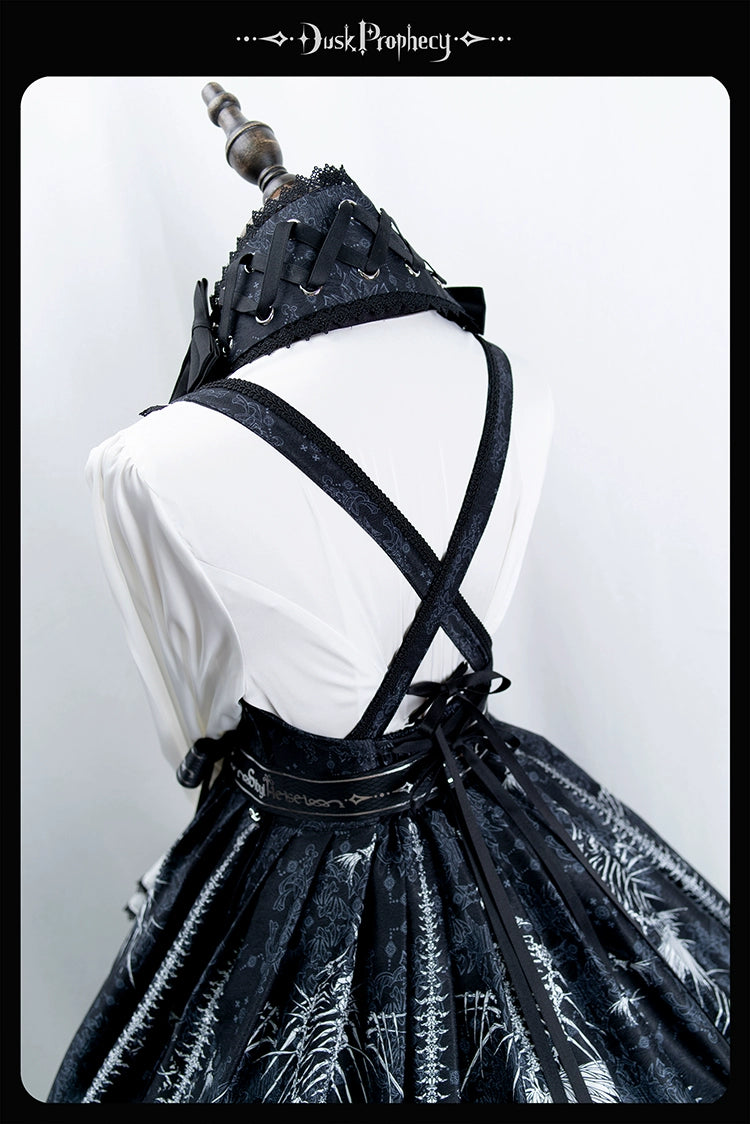 DuskProphecy - Coccyx - Elegant Lolita Dress High Waist Fishbone Print JSK Set - Image 80