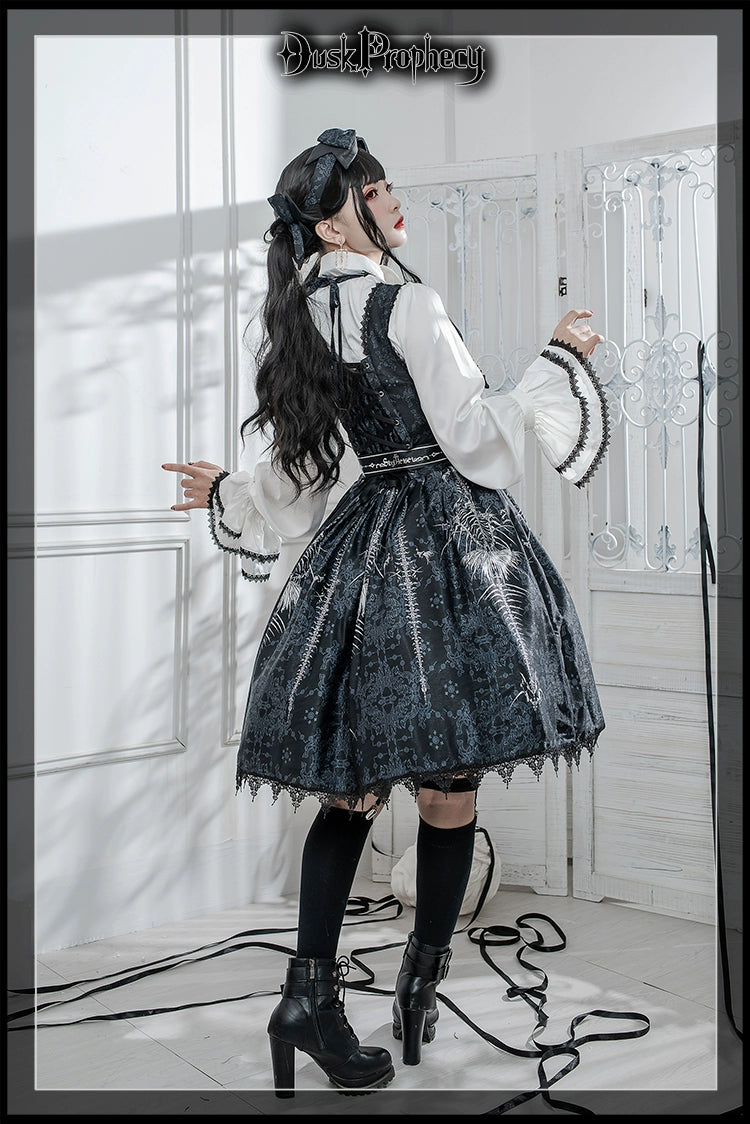 DuskProphecy - Coccyx - Elegant Lolita Dress High Waist Fishbone Print JSK Set - Image 64