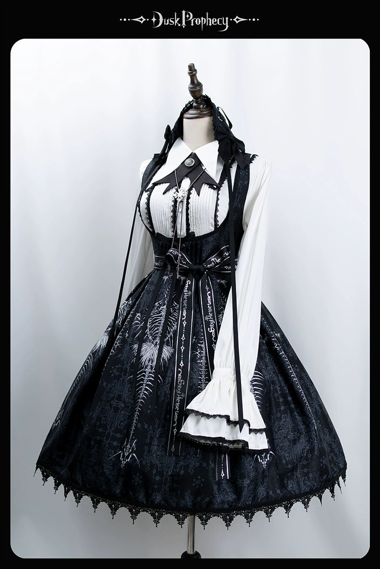DuskProphecy - Coccyx - Elegant Lolita Dress High Waist Fishbone Print JSK Set - Image 71