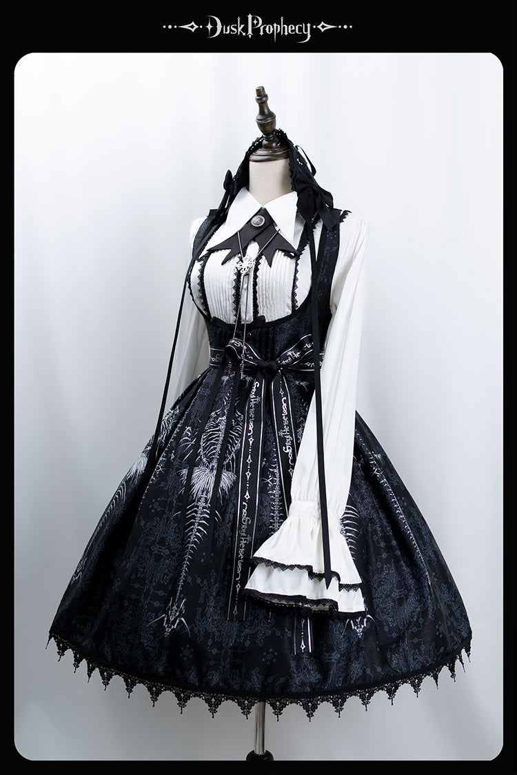 DuskProphecy - Coccyx - Elegant Lolita Dress High Waist Fishbone Print JSK Set - Image 73