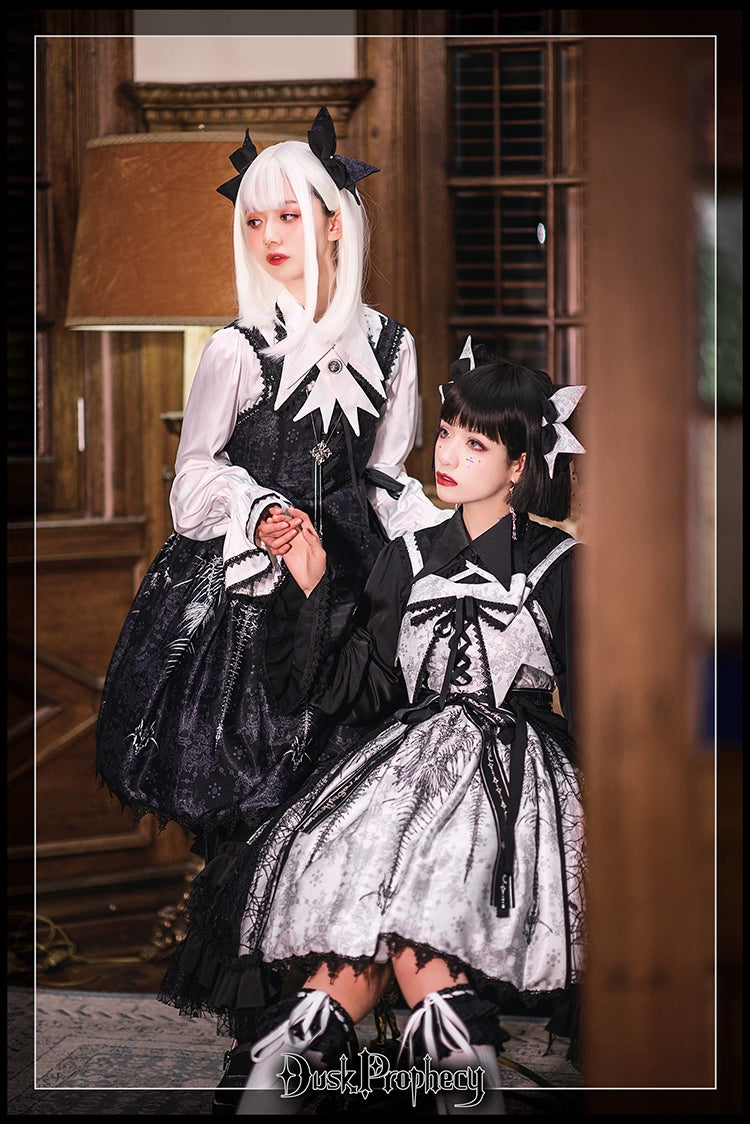 DuskProphecy - Coccyx - Elegant Lolita Dress High Waist Fishbone Print JSK Set - Image 15