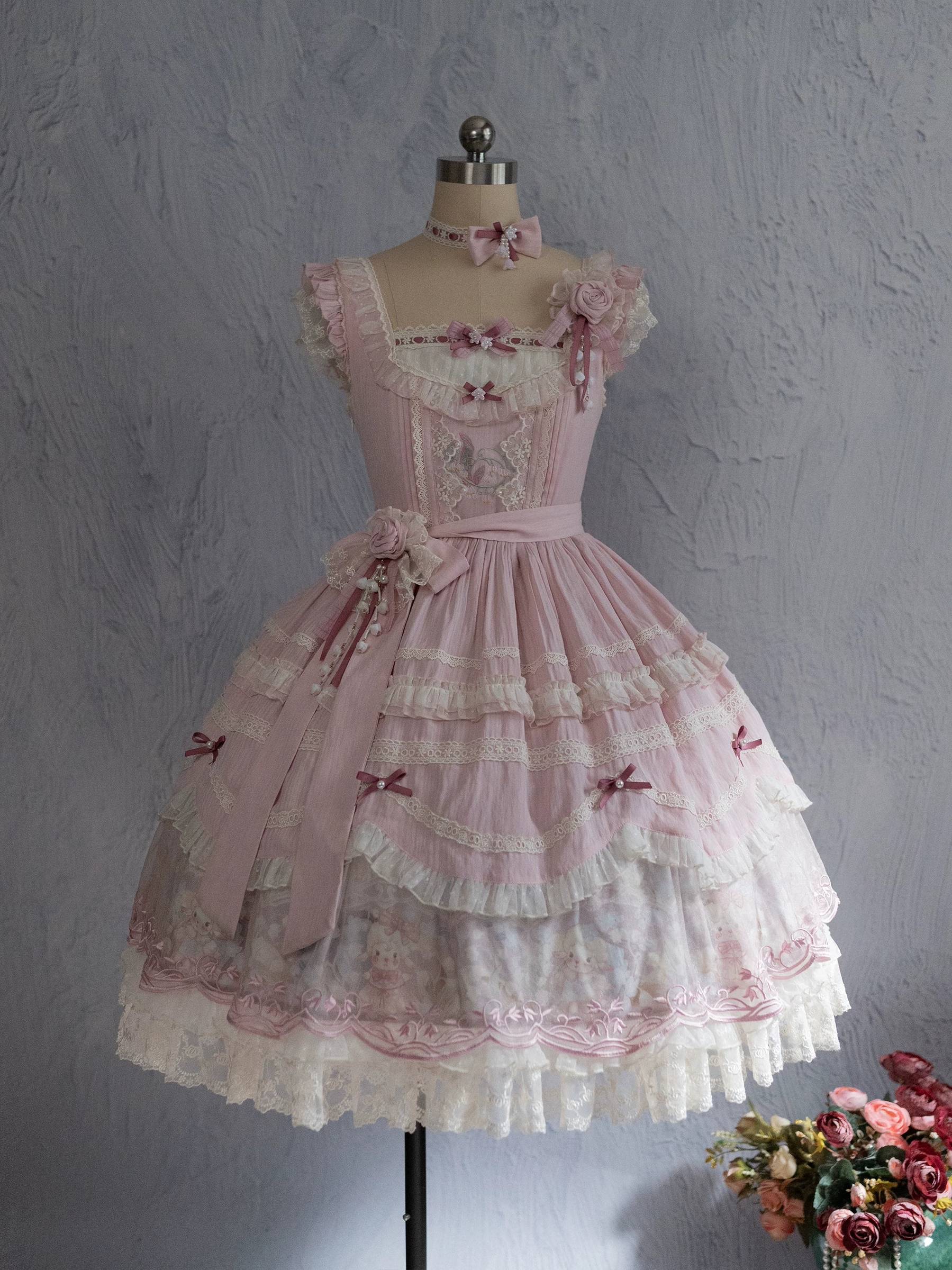 Lily of the Valley Lamb - Classic Lolita Tiered Hem JSK Dress with Embroidery - Image 3