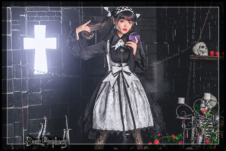 DuskProphecy - Coccyx - Elegant Lolita Dress High Waist Fishbone Print JSK Set - Image 59