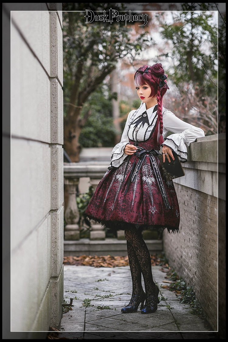 DuskProphecy - Coccyx - Elegant Lolita Dress High Waist Fishbone Print JSK Set - Image 12