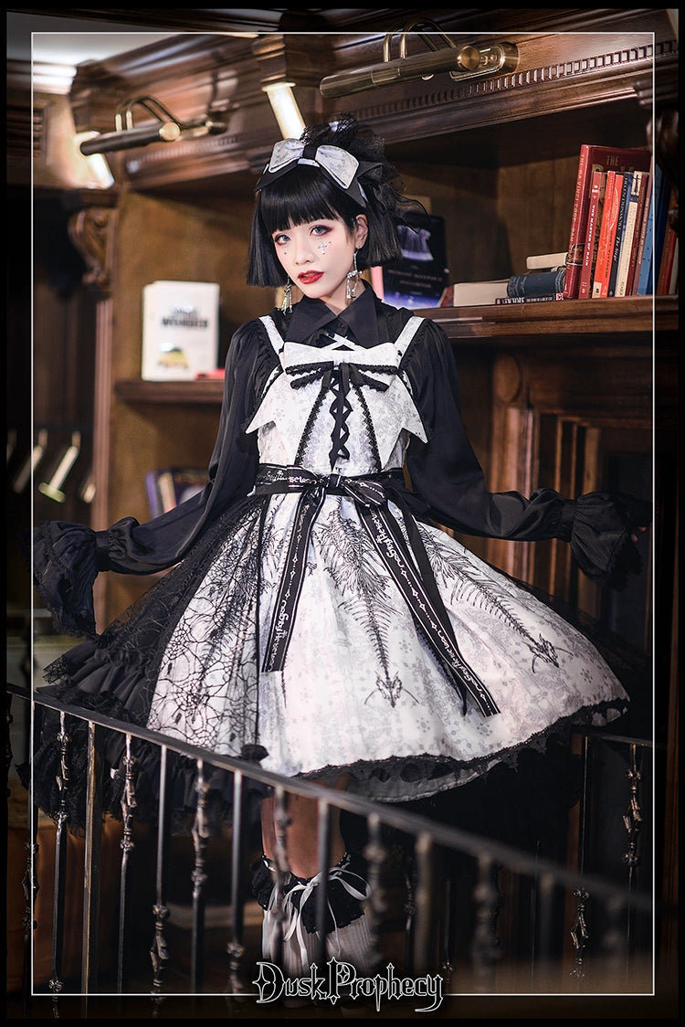 DuskProphecy - Coccyx - Elegant Lolita Dress High Waist Fishbone Print JSK Set - Image 19